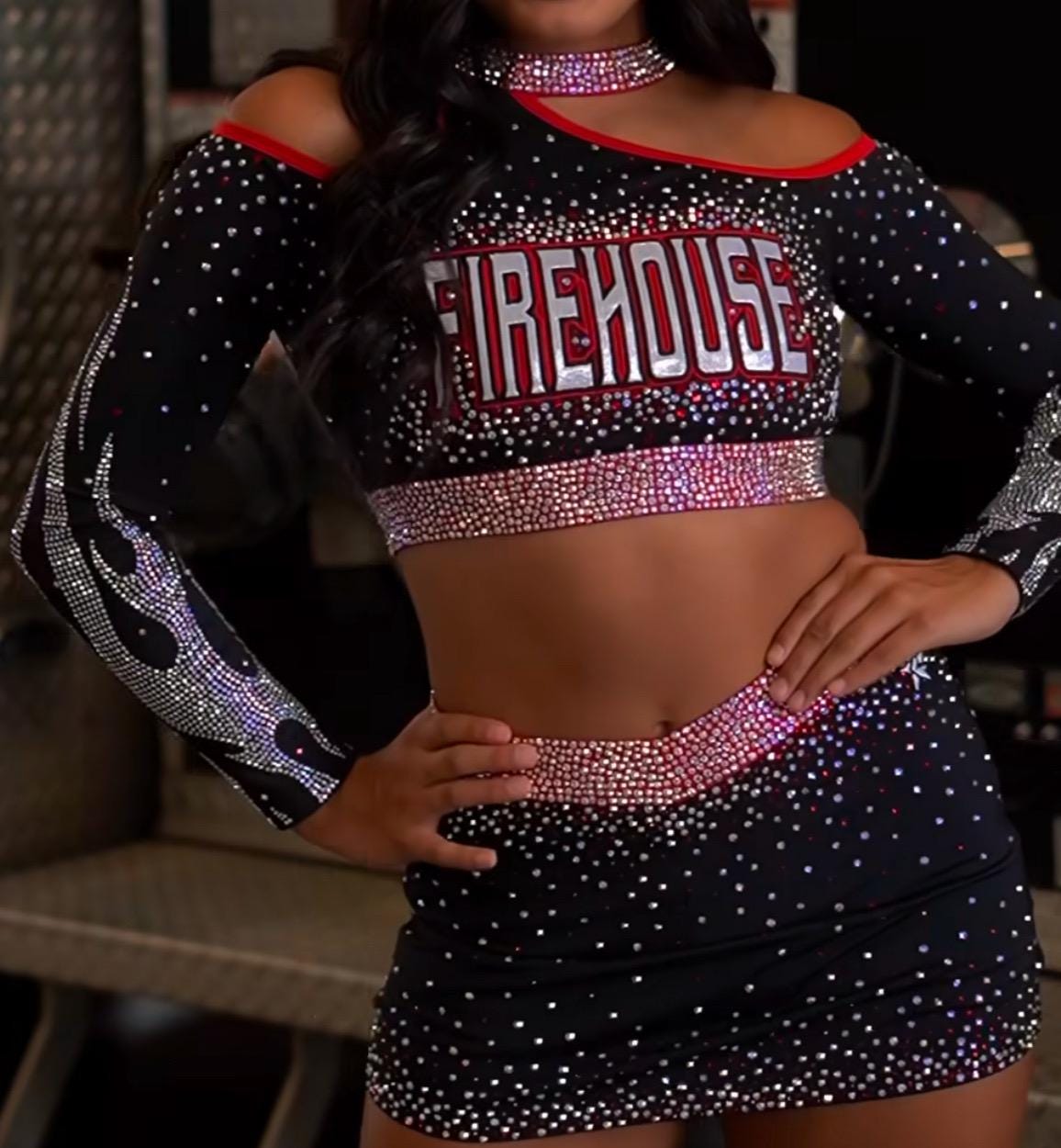 2024 Firehouse Elite made to match American girl or any 18” doll cheer uniform red black custom
