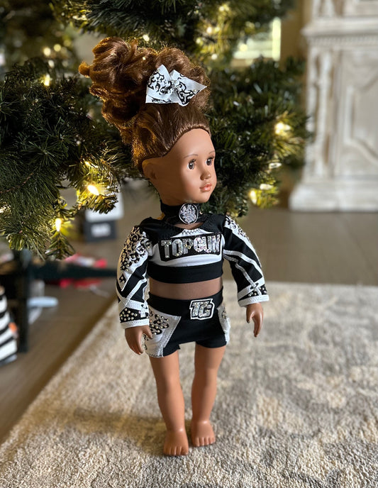 Elite 2024 Embroidered black silver Top gun cheer uniform for 18” American girl doll