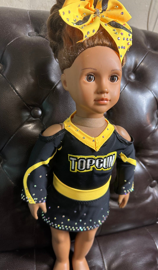Embroidered NeW Top gun youth uniform for American girl doll 18” inch cheer with bow cheerleader gift matching