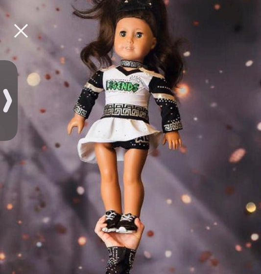 Legends cheer uniform 3 logos , decorative trim, bling and mesh for American girl or any 18” doll