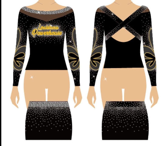Custom Louisiana powerhouse AG cheer uniform as shown for doll *team pricing*