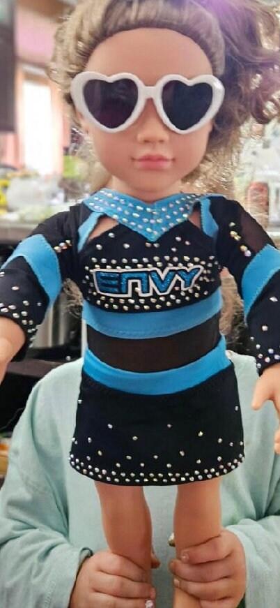 2024 ENVY matching cheer uniform for American girl doll 18”  with stones and mesh