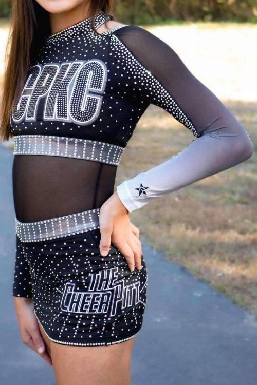 Custom TCPKC The Cheer Pitt cheer uniform for American Girl bulk 2 logo mesh ombre white black matching match 18”