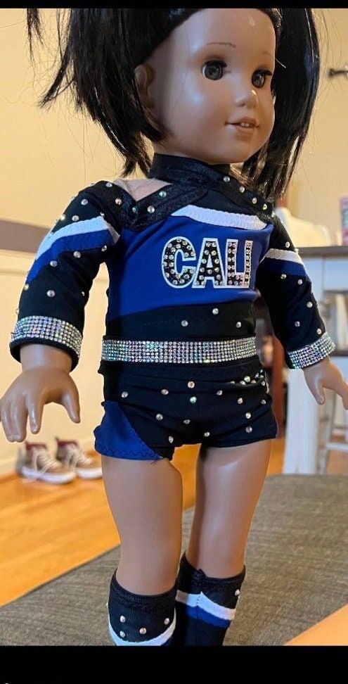 California Allstars Cali cheer uniform outfit for American girl doll 18” with socks and bow Christmas TEAM PRICING