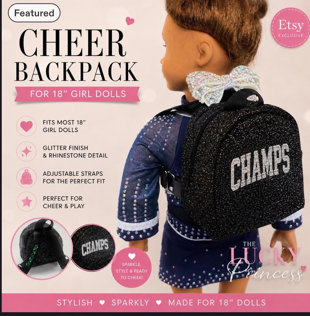 New! Black sparkle shimmer glitter backpack for 18" doll customized American made