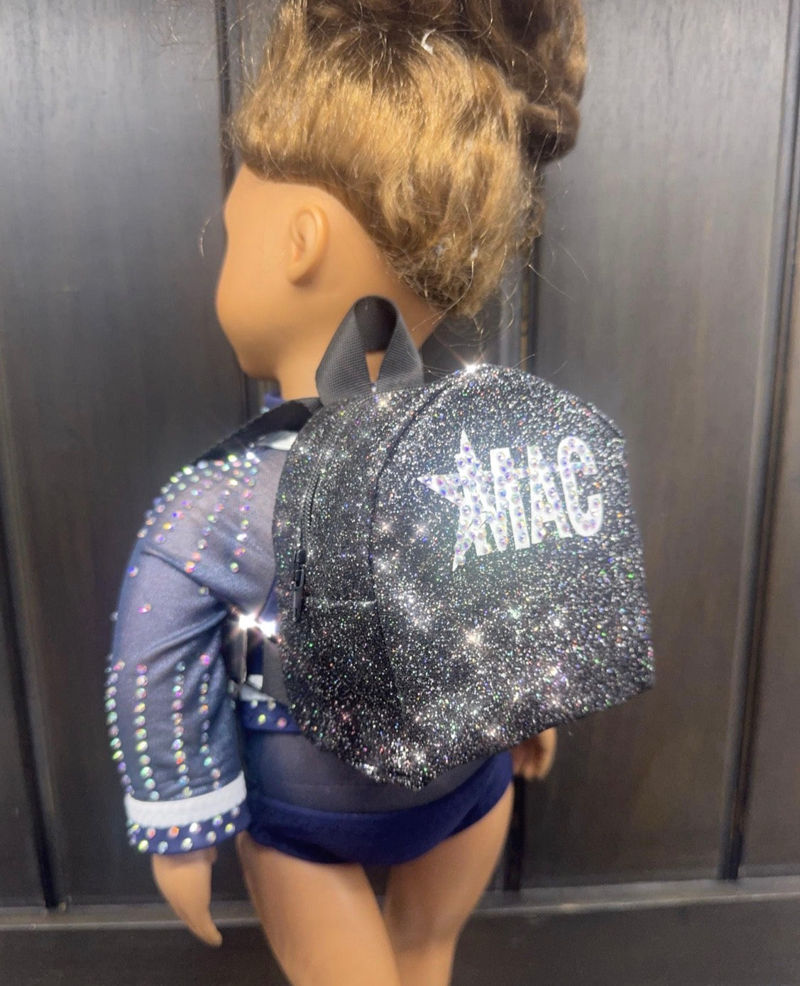 New! Black sparkle shimmer glitter backpack for 18" doll customized American made