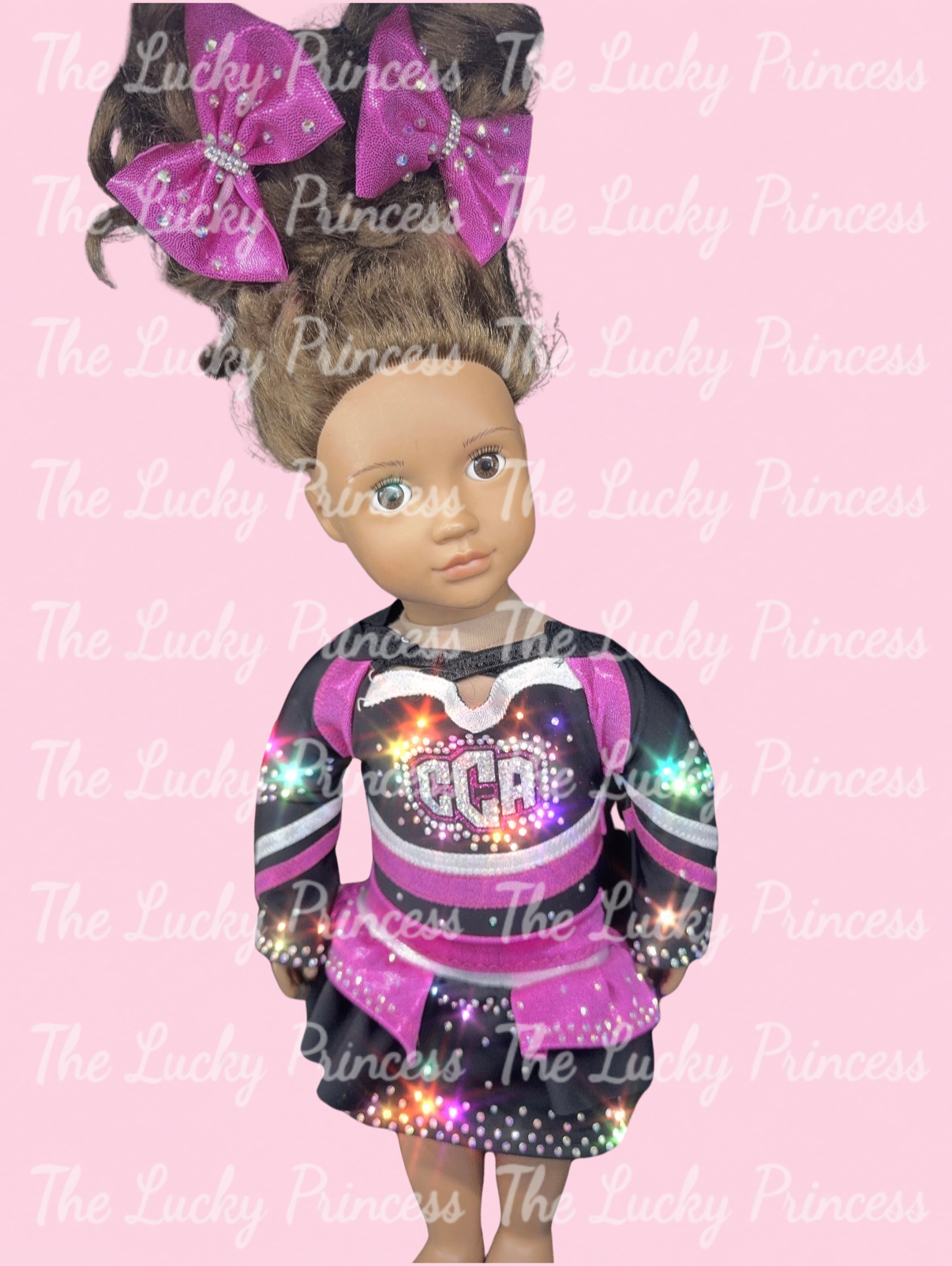 CCA Custom uniform hot pink made to match Allstar cheer made in American fits any 18"doll