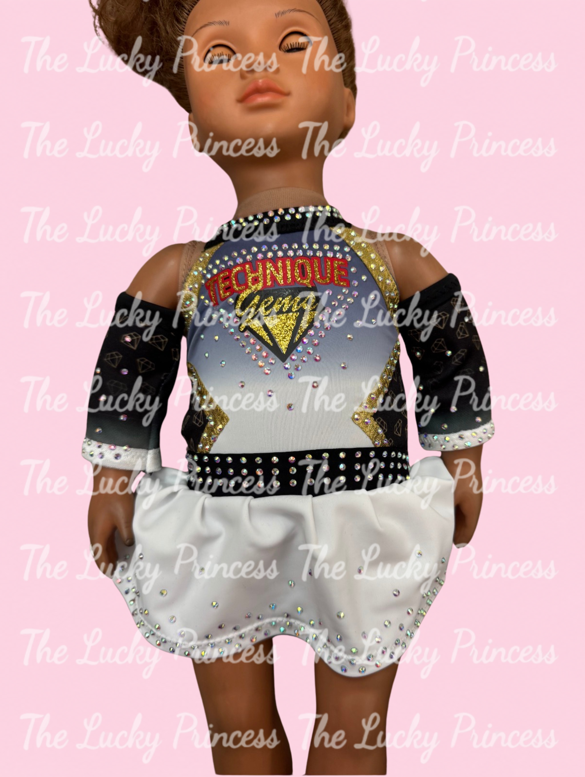 Technique Gems made in American for 18" girl doll cheer uniform as shown