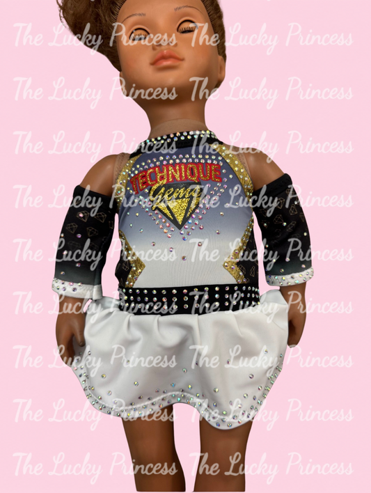 Technique Gems made in American for 18" girl doll cheer uniform as shown