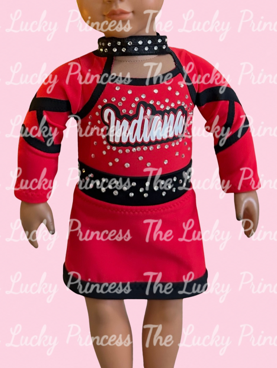 2027 Indiana cheer uniform for American girl doll or any 18” red black