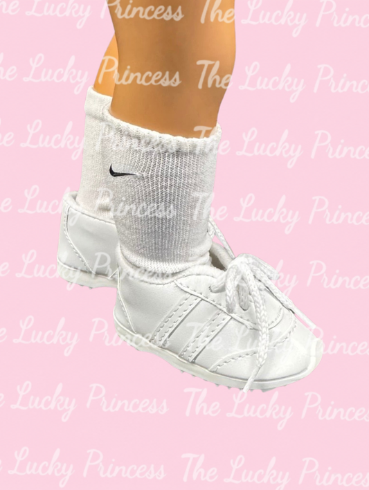 White cheer shoes will fit 18” dolls - add on for uniforms made by The Lucky Princess