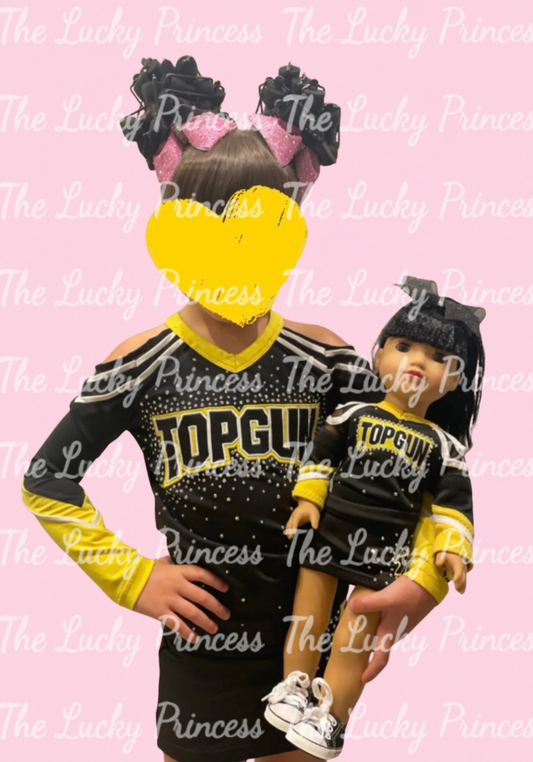 Embroidered Top gun uniform as shown for girl doll 18” cheer with black bow cheerleader Easter gift