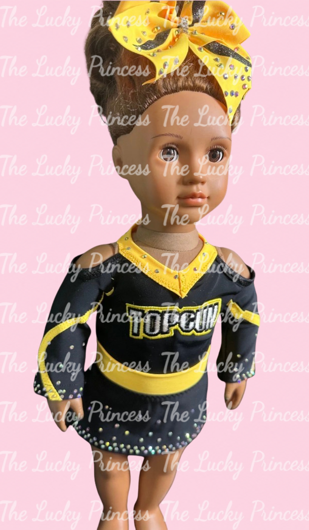 Embroidered Top gun youth uniform for girl doll 18” inch cheer with bow cheerleader gift matching