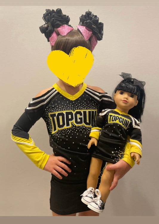Embroidered Top gun uniform as shown for American girl doll 18” cheer with black bow cheerleader Easter gift