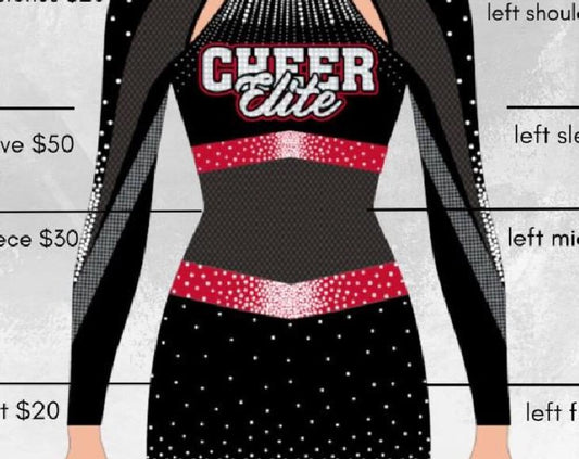 Custom CHEER ELITE uniform for American Girl red black matching match 18” logo bling and mesh